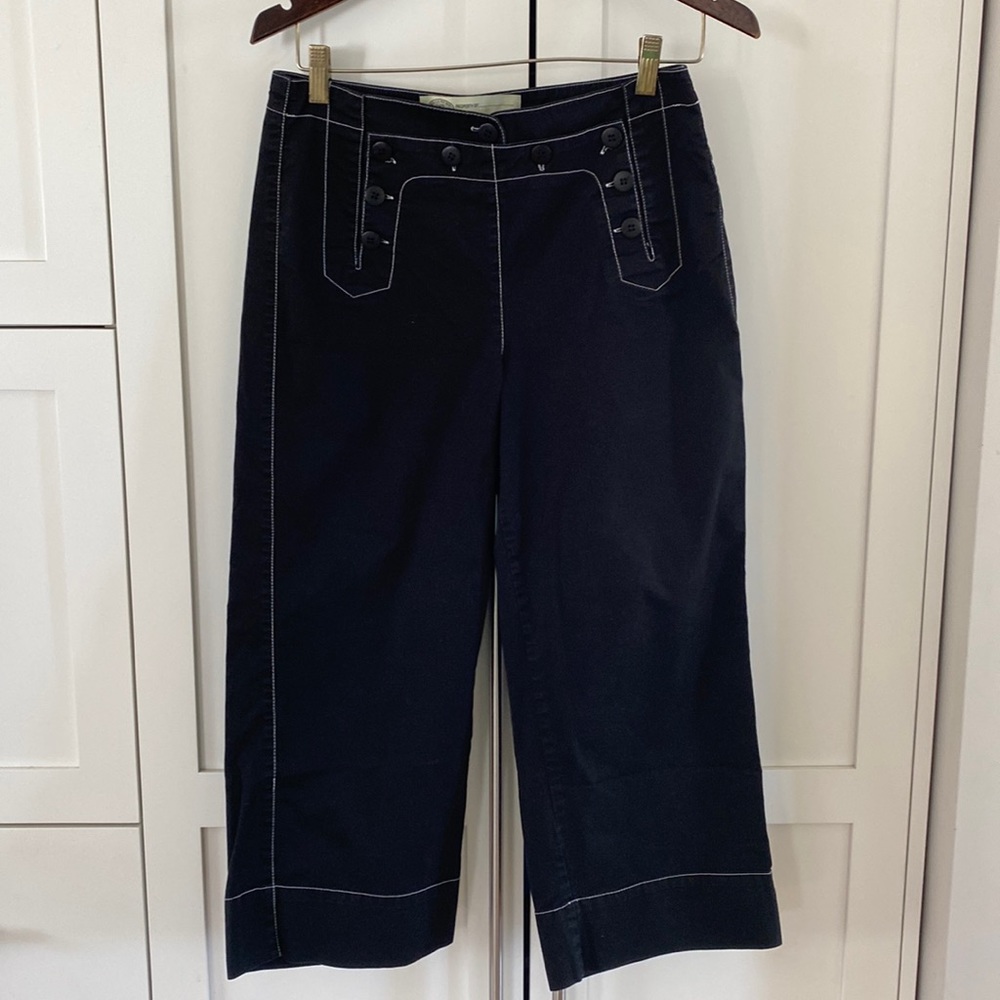 Sitwell Black Cotton/Spandex Nautical/Sailor Wide Leg Crops Size 8